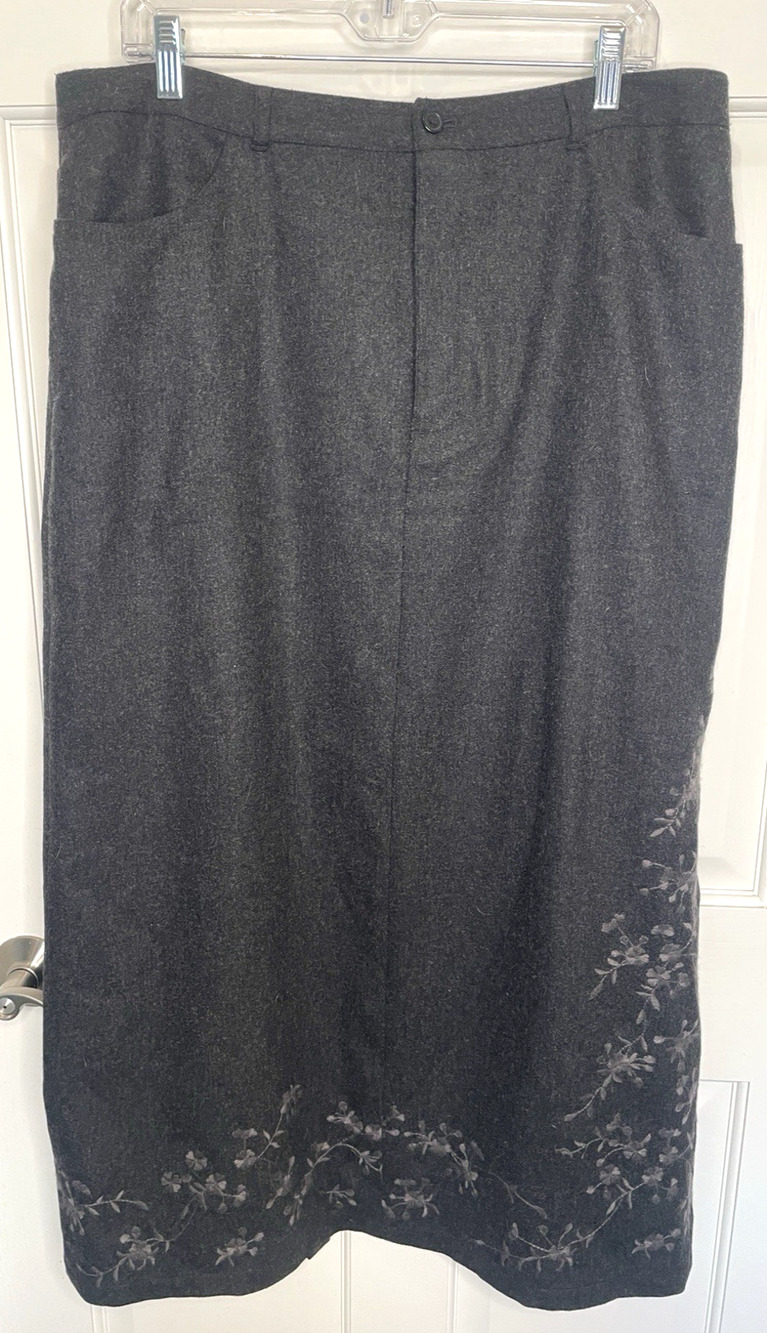 Eddie Bauer Women's Wool Blend Embroidered Maxi Skirt Sz 18 Lined Western Floral